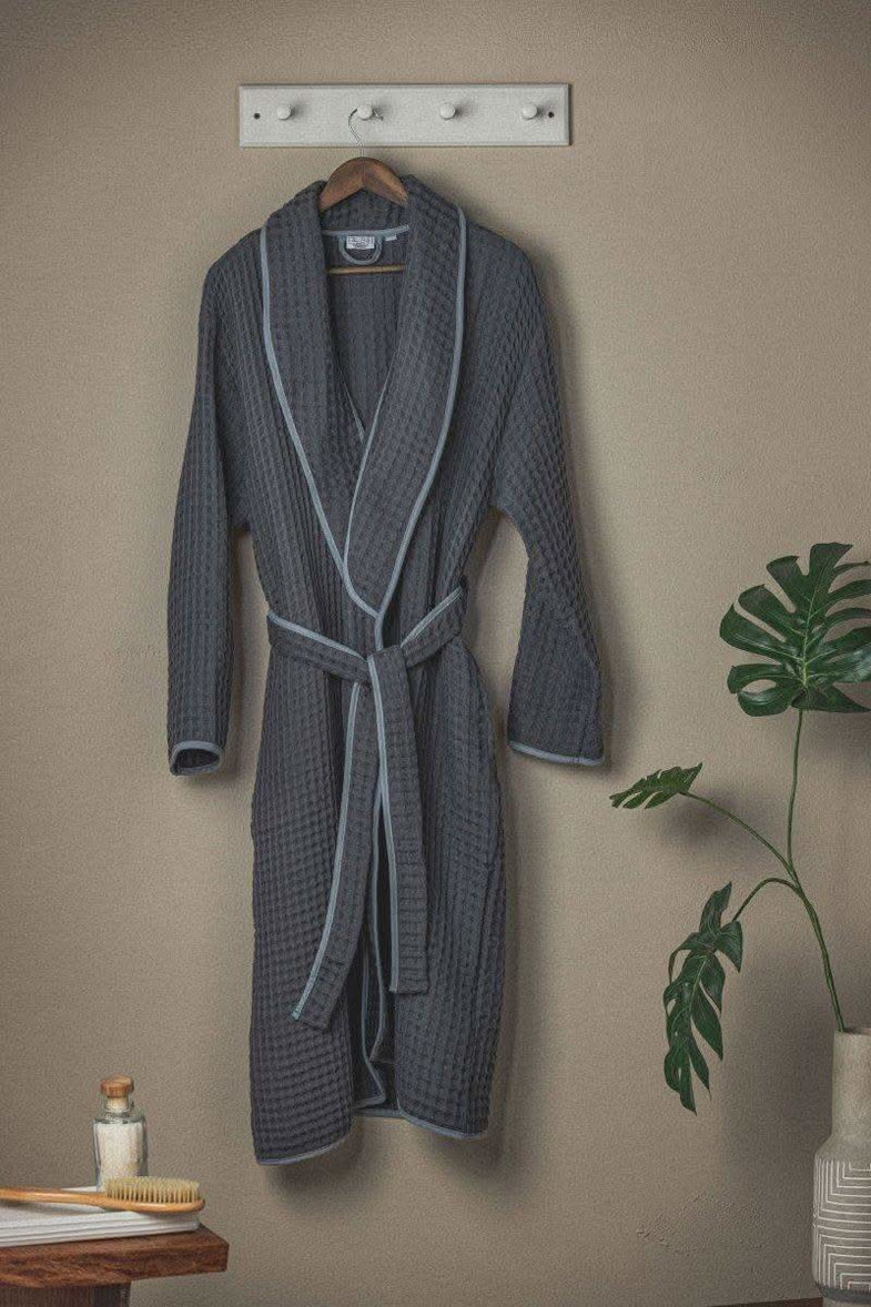 Waffle Weave Turkish Bathrobe - Grey – Lightweight, Absorbent, Spa-Quality Comfort - SwagglyLife Home & Fashion